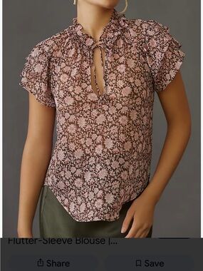 Anthropologie v neck Flutter sleeve Ruffle-Keyhole Blouse